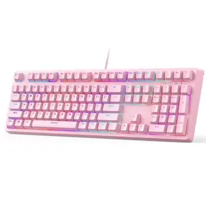 Gaming Keyboard AUKEY KM-G15 USB QWERTY Mechanical RGB Pink