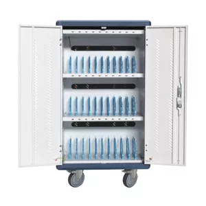 Тележка для зарядки и хранения TECHLY I-CABINET-30DUTY бело‑синяя, напольная, 30 устройств, 3 полки, 3 вентилятора, USB Type-A