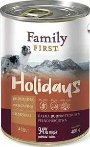 Консервы для собак Family FIRST Holiday Adult — ягнёнок, говядина, картофель, 400 г