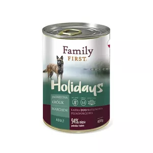 Mitrā suņu barība Family FIRST Holiday Adult jērs trusis burkāns 400 g