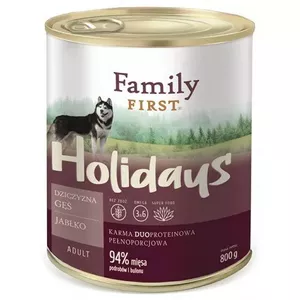 Mitrs suņu barības Family FIRST Holidays Adult — brieža gaļa, pīle/gusa, ābols, 800 g