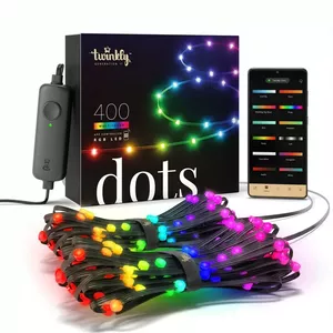 Twinkly DOTS — lietotnes kontrolētas LED gaismas virknes ar 400 RGB (16 miljoni krāsu) gaismas diodēm, 20 metriem, melnu kabeli, inteliģentu apgaismojuma dekorāciju iekštelpām...