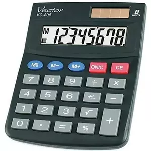 Galda kalkulators VECTOR KAV VC-805, 8 cipari, 24 taustiņi, baterija/saules, melns, plastmasa