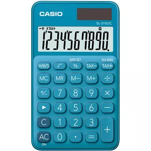 Basic calculator CASIO SL-310UC-BU — pocket solar, 10 digits, 29 keys, LR54 battery, blue