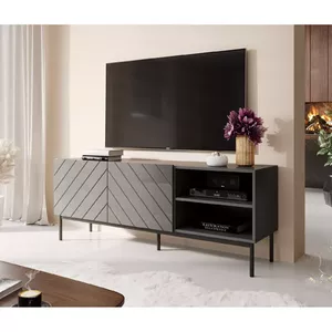 ТВ-тумба cama meble ABETO RTV на чёрном стальном каркасе 150x42x60 см графит/глянцевый графит