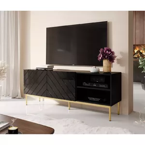 ТВ-тумба cama meble ABETO RTV на золотой стальной раме 150x42x60 см черный/глянцевый