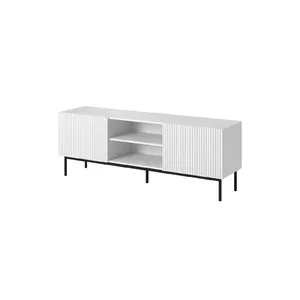 ТВ-тумба cama meble PAFOS RTV на чёрном стальном каркасе 150×40×60 см белый мат