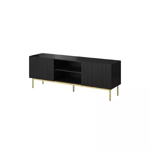 TV skapītis Cama PAFOS uz zelta tērauda rāmja 150x40x60 cm matēti melns, virsma no skaidu plāksnes