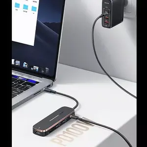 USB-C мультитпорт-адаптер usams SJ575HUB01 с 2×USB-A, HDMI, MicroSD/SD кардридер — чёрный