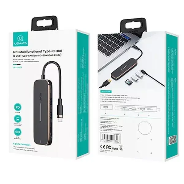 USB-C хаб usams SJ575HUB01 — 2×USB, HDMI, MicroSD/SD Photo 7