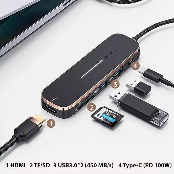 USB-C хаб usams SJ575HUB01 — 2×USB, HDMI, MicroSD/SD Photo 9