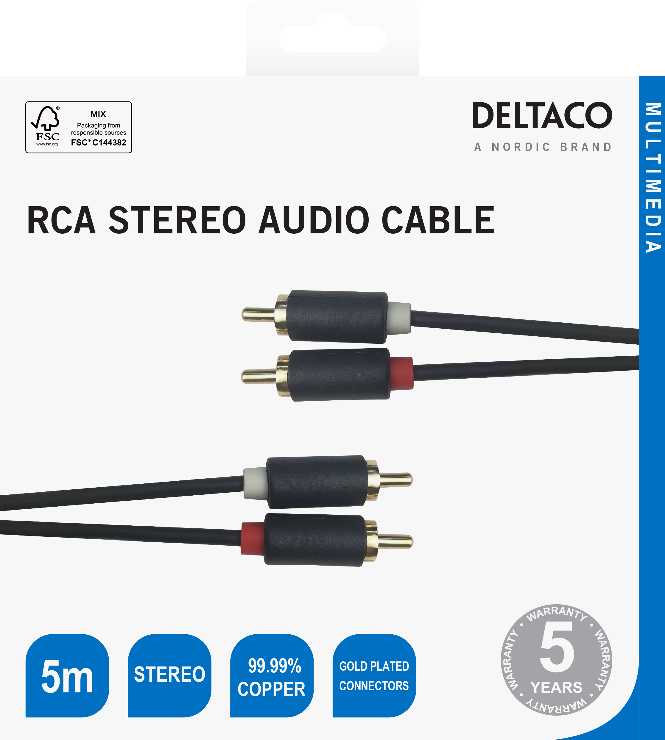 Audio kabelis DELTACO 00170004 2xRCA 5 m Photo 3