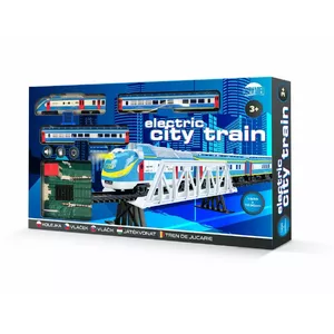 Electric Toy Train Set Dromader Express railway with a railroad crossing, battery-powered play set