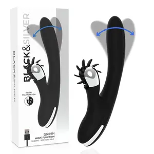 Vibrators black&silver Bunny Grimm Wave Function — personīgais masieris ar viļņu funkciju un vairākām režīmām