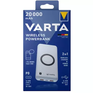 Varta 57909 101 111 ārējais akumulators Litija polimērs (LiPo) 20000 mAh Bezvadu lādēšana Balts