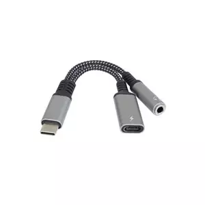 USB-C to 3.5mm Jack Adapter PREMIUMCORD ku31zvuk04 with DAC chip and charging function, 13 cm cable