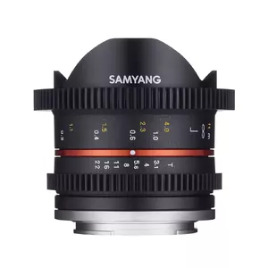 Samyang 8mm T3.1 Cine UMC FISH-EYE II platleņķa «fish-eye» objektīvs Sony E, 11/8 elementi/grupas, Ø73,6 mm, garums 64,5 mm, 270 g, melns