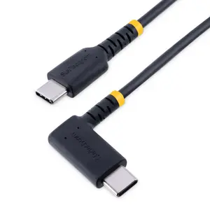 StarTech R2CCR-15C-USB-CABLE Right-Angled USB-C Fast Charging Cable with 60W Power Delivery, USB 2.0, Aramid Fiber Reinforcement, and TPE Jacket