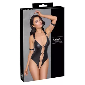 Body bondage Cottelli Collection M Black, crotchless string body with adjustable straps and 2 restraints (chains)