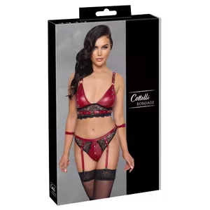 Lingerie set cottelli collection Bra Set XL Black Bondage 22141993051 – bralette and suspender briefs, adjustable straps, removable garters