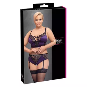 Apakšveļas komplekts Cottelli Collection 4XL – satīna un mežģīņu bralets un atvērtas augsta jostasvietas biksītes ar piekariņiem, regulējami siksniņas, 90% poliamīds