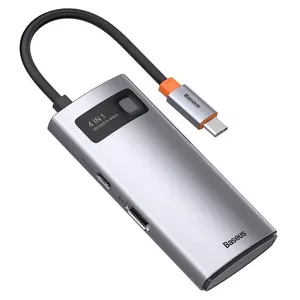 Baseus Metal Gleam Series 4-in-1 USB-C Hub mobilās ierīces dok stacija Planšetdators/Viedtālrunis Sudrabs