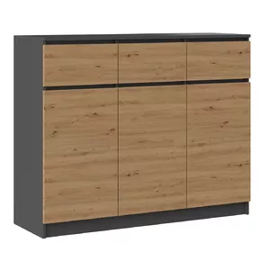 Комод top e shop 3D3S ANT/ART KPL — 3 ящика, антрацит и дуб, 1200×400×970 мм