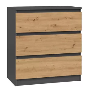 Комод top e shop M3 ANTRACYT/ARTISAN — 3 ящика, антрацит/дуб, 700×400×770 мм, корпус ДСП