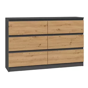 Комод top e shop M6 120 — антрацит/дуб, 6 ящиков, 1200×300×770 мм, ДСП
