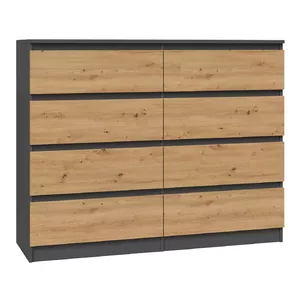 Комод top e shop M8 120 ANT/ART — 8 ящиков, антрацит и дуб, 1200×400×970 мм, ДСП