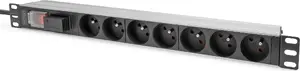Digitus 1U Rackmount Power Distribution Unit with Aluminum Profile 7-Way Type E Outlets Surge Protection and Switch