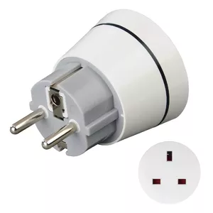 Power plug adapter HAMA 00223452 — Type F (plug) to Type G (UK) socket, straight, white