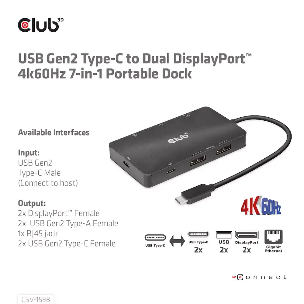 HUB CLUB3D USB Gen2 Type-C на два DisplayPort Photo 8