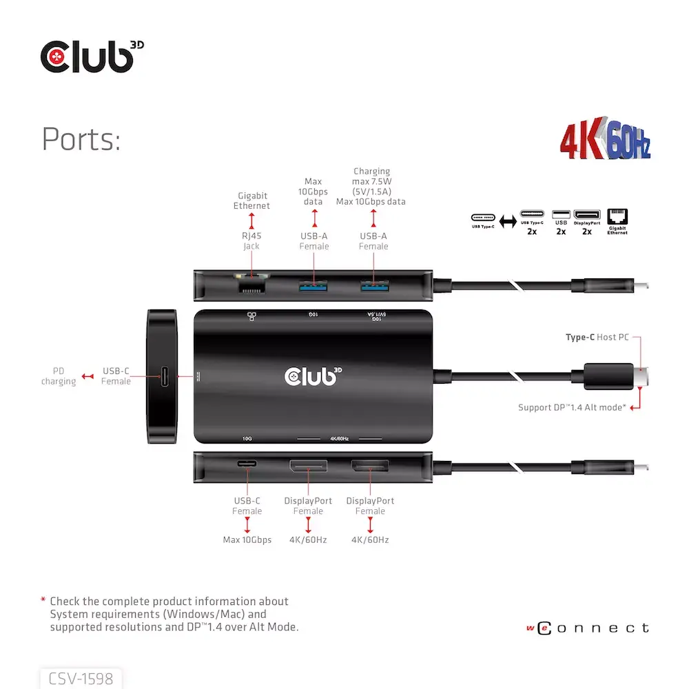 HUB CLUB3D USB Gen2 Type-C на два DisplayPort Photo 9