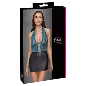 Женское платье cottelli collection 27181464031 — черно- бирюзовое, размер M, кружевной верх, матовая юбка, с открытой спиной