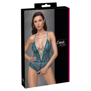 Cottelli Collection body S Teal 26430904021 — crotchless lace body, size S, teal, adjustable straps