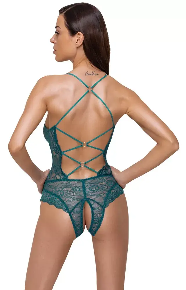 Cottelli Collection crotchless lace body M teal Photo 5