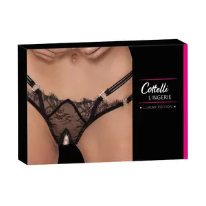 Cottelli Collection откровенная стринг 23222501121 M/L — ресничное кружево, двойные лямки, стразы, чёрный