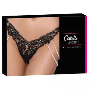 Стринги cottelli collection 23222771121 M/L с отстегивающимися жемчужными цепочками, вышитое кружево, размер M/L