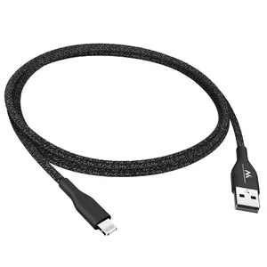 MACLEAN IOS Lightning кабель MCE845B — 1 м нейлон, быстрая зарядка 5V 2.4A, передача данных, чёрный