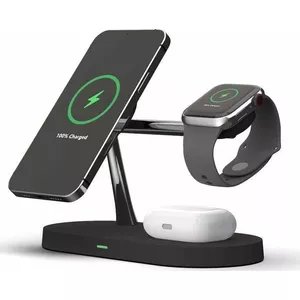 3-в-1 индукционный зарядник Tech‑Protect A12 Black — беспроводная зарядка для смартфона, наушников, умных часов
