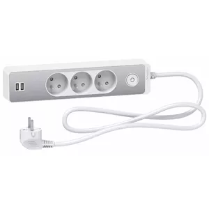 Schneider Electric Odace strāvas pagarinātājs ar pārsprieguma aizsardzību, 3 kontaktligzdas, 1.5 m, sudraba