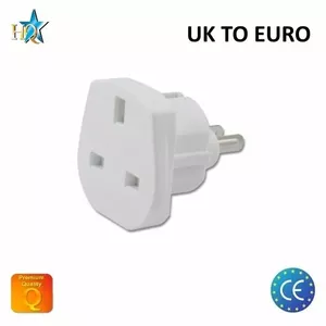 HQ Power Plug adapter from UK (United Kingdom) 3pin to Euro Socket - UK to EU Adapter White (OEM)