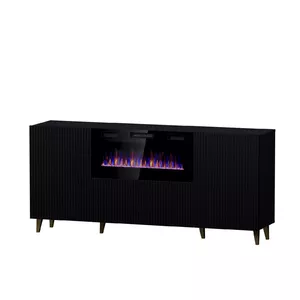 Комод с электрическим камином Cama Meble PAFOS 180x42x82 см матовый черный, 3 дверцы, 2 полки, 1400–1600 Вт
