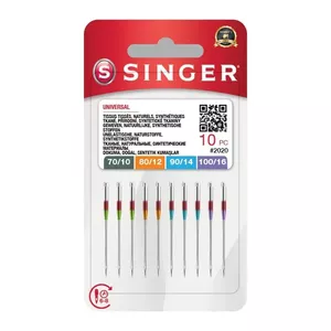 SINGER N2020 Universal Sewing Machine Needles, Assorted Sizes 70/10, 80/12, 90/14, 100/16, 10-Pack