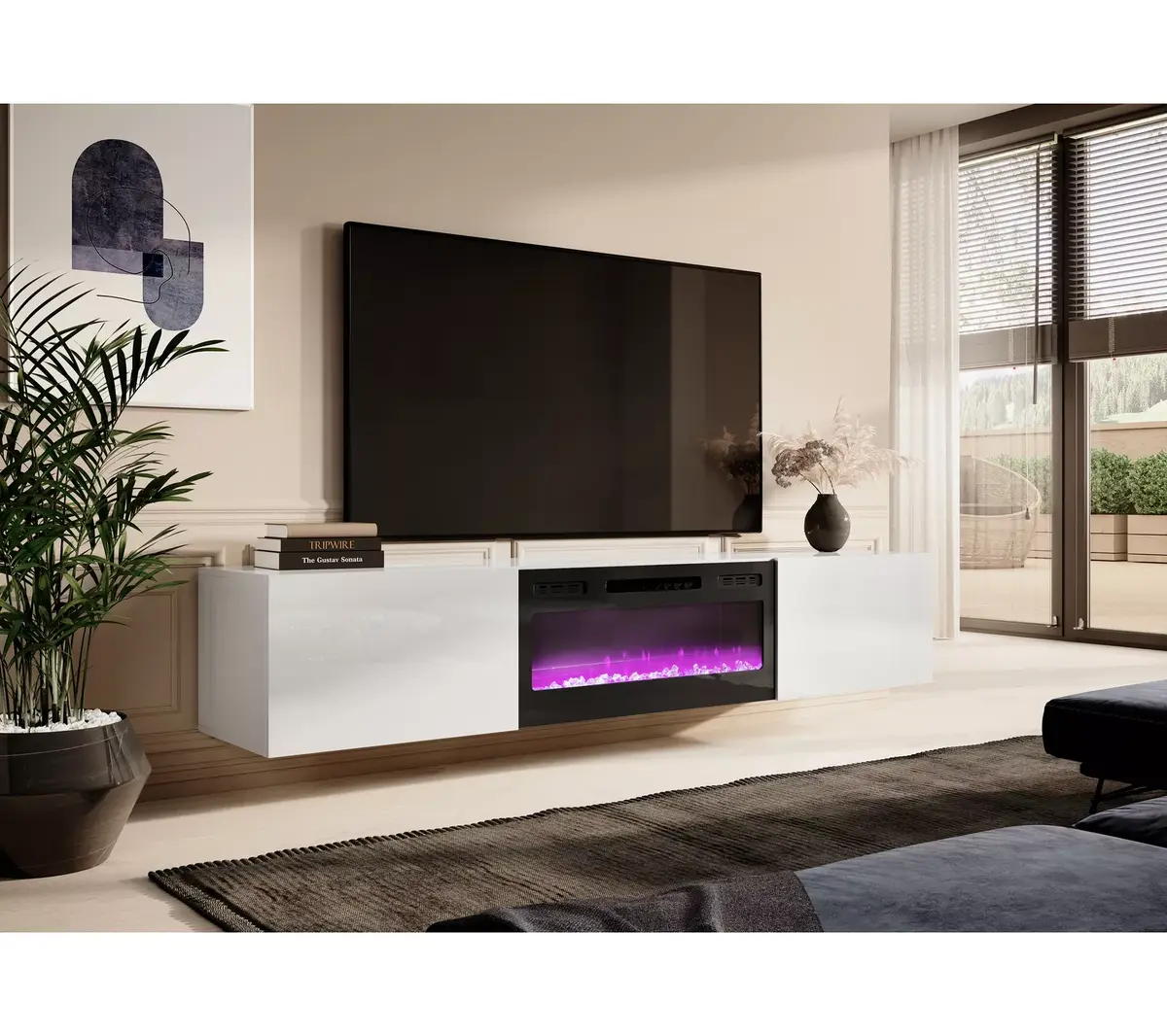 TV skapis Cama Meble SLIDE 200K ar elektrisko kamīnu Photo 3