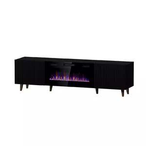 ТВ-тумба Cama Meble PAFOS EF с электрокамином 180x42x49 см, черный мат, 2 двери, 1400–1600 Вт