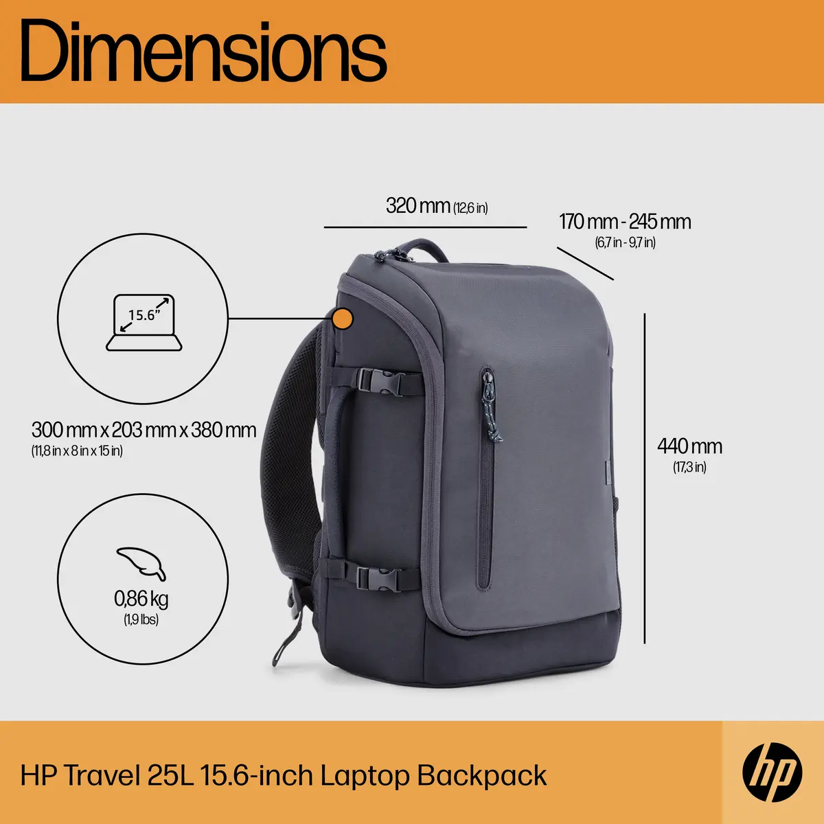 HP Travel mugursoma klēpjdatoram 25 litri 15.6" Photo 2