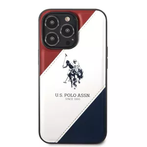Кожаный чехол для iPhone 14 Pro Max от U.S. Polo — бело-синий, дизайн Double Horse