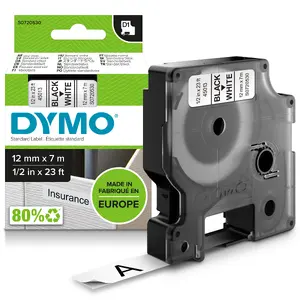 Самоклеящаяся лента для этикеток Dymo D1 S0720530 черная на белом полиэстер 12 мм x 7 м для LabelManager и LabelWriter 450 DUO